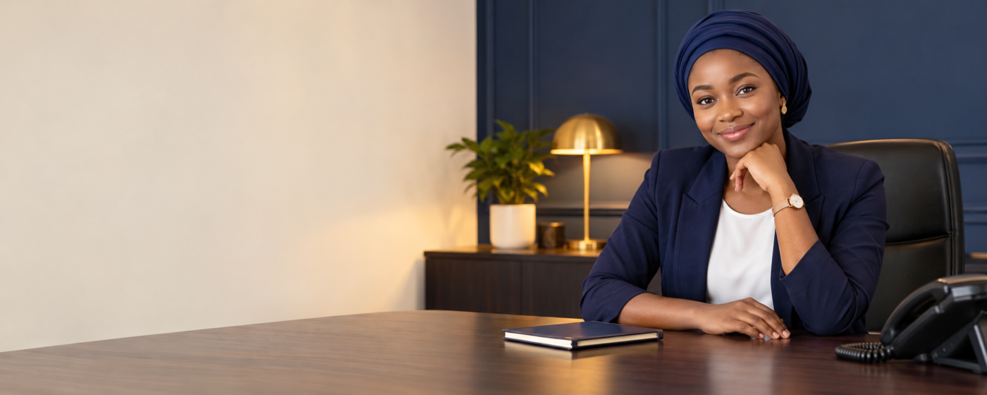 Professional customer service representative assisting a client in a modern Gambian insurance office